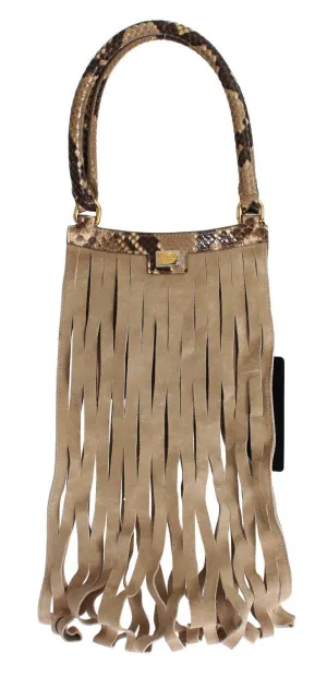 Beige Snakeskin Leather Hand Bag Purse
