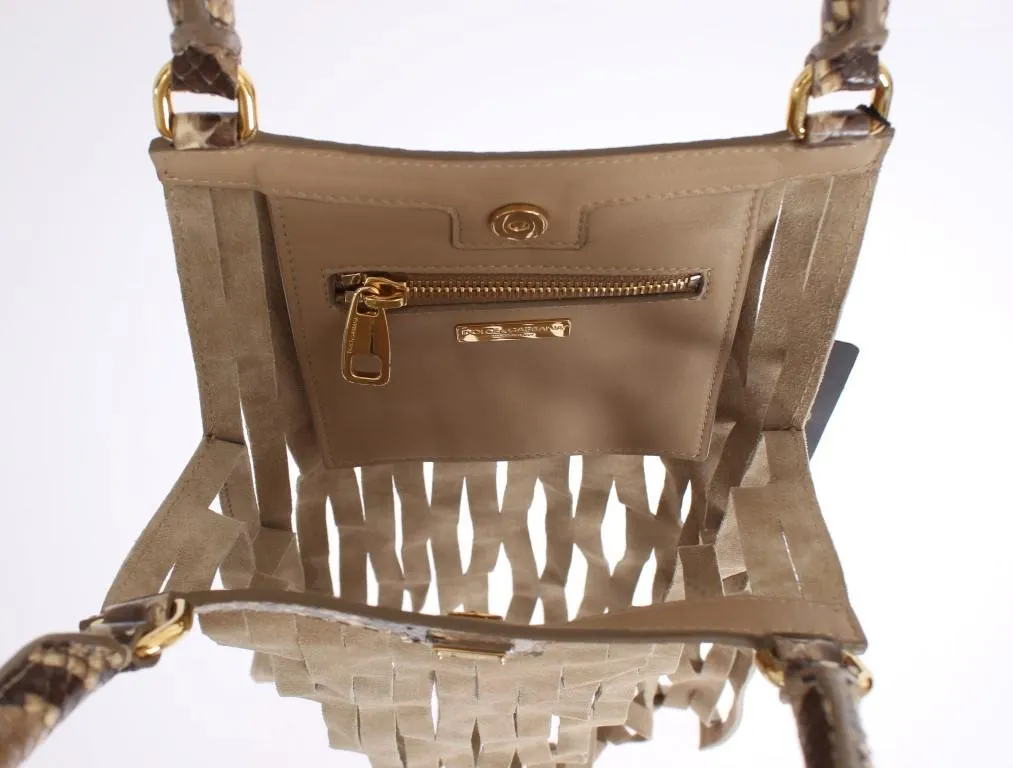 Beige Snakeskin Leather Hand Bag Purse