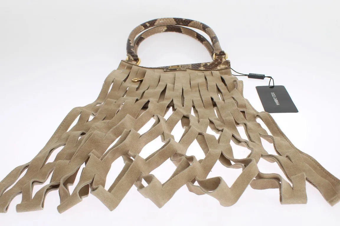 Beige Snakeskin Leather Hand Bag Purse