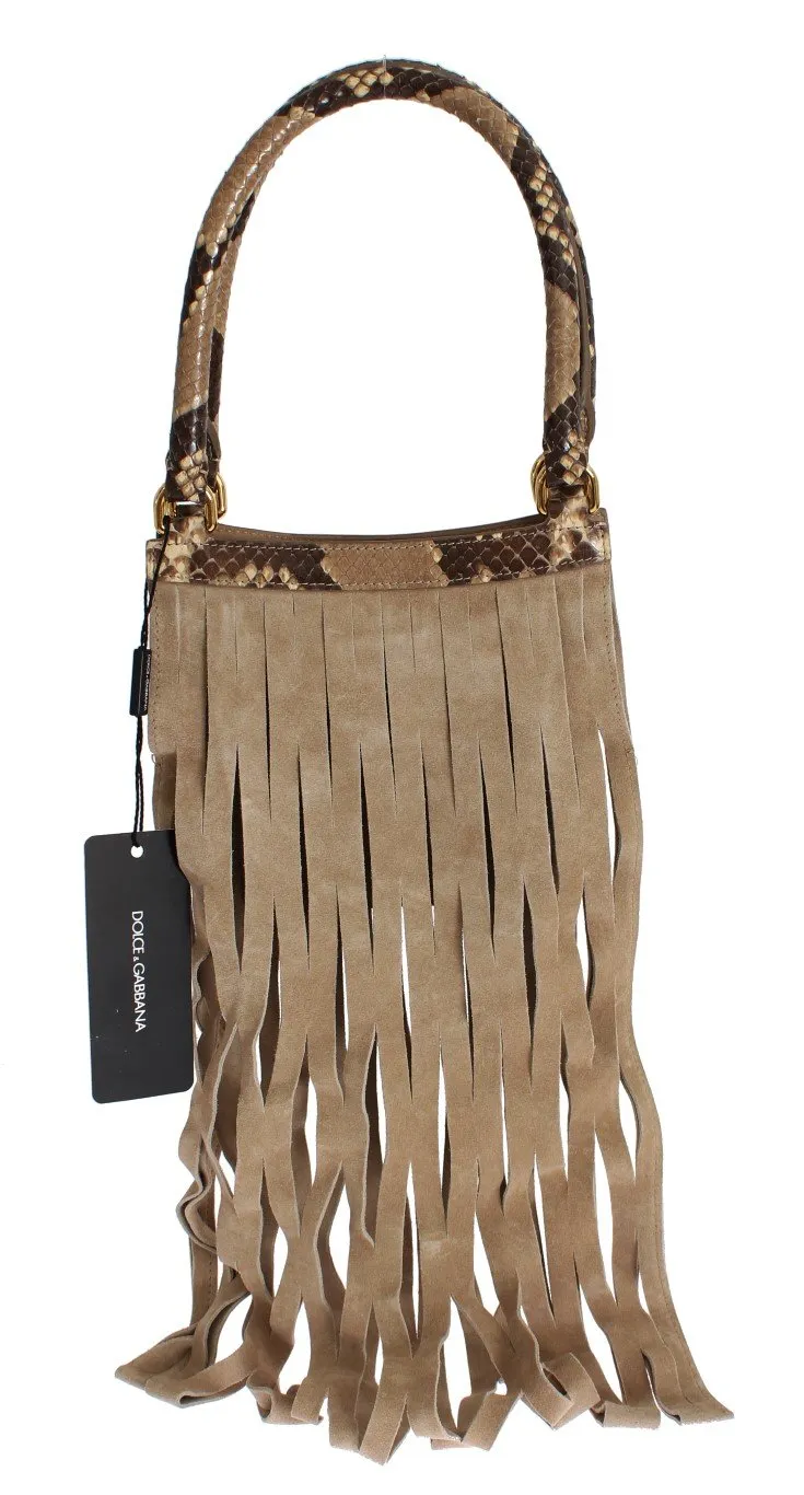 Beige Snakeskin Leather Hand Bag Purse