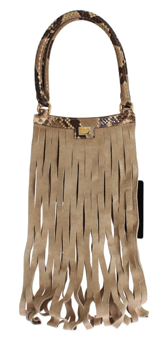 Beige Snakeskin Leather Hand Bag Purse