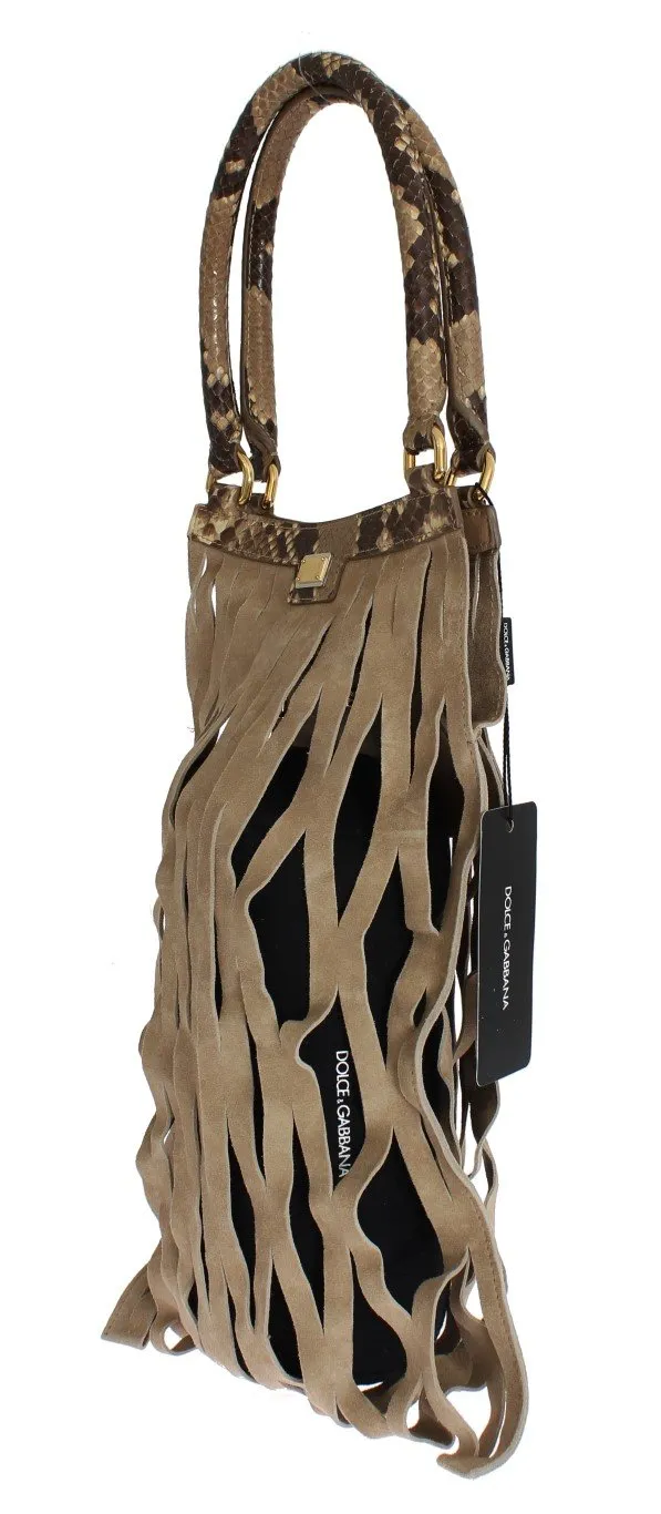 Beige Snakeskin Leather Hand Bag Purse