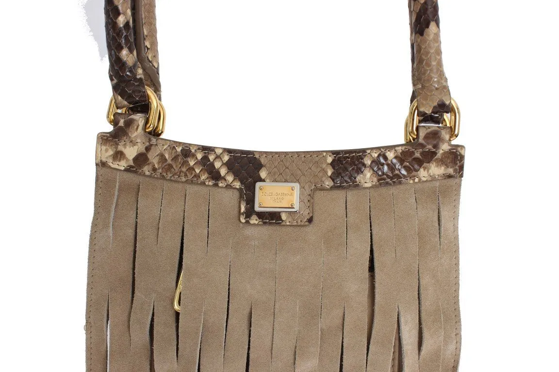 Beige Snakeskin Leather Hand Bag Purse