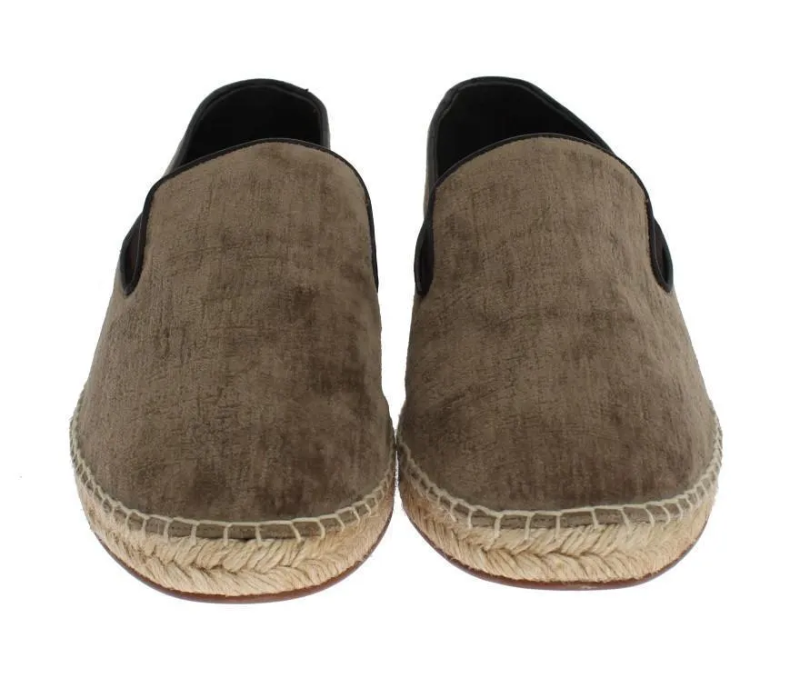 Beige Velvet Logo Loafers Espadrilles