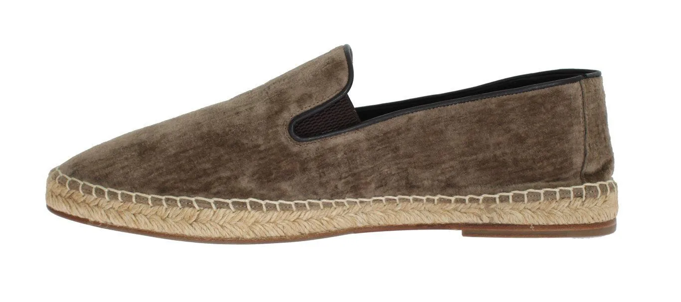 Beige Velvet Logo Loafers Espadrilles