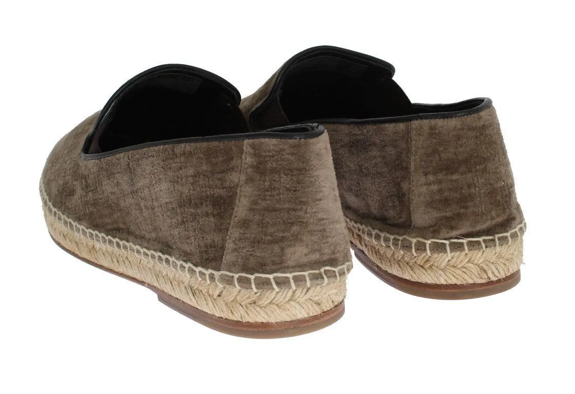 Beige Velvet Logo Loafers Espadrilles