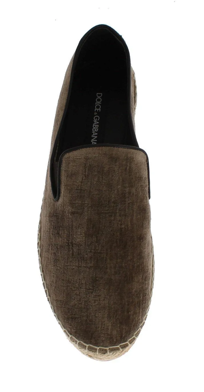 Beige Velvet Logo Loafers Espadrilles