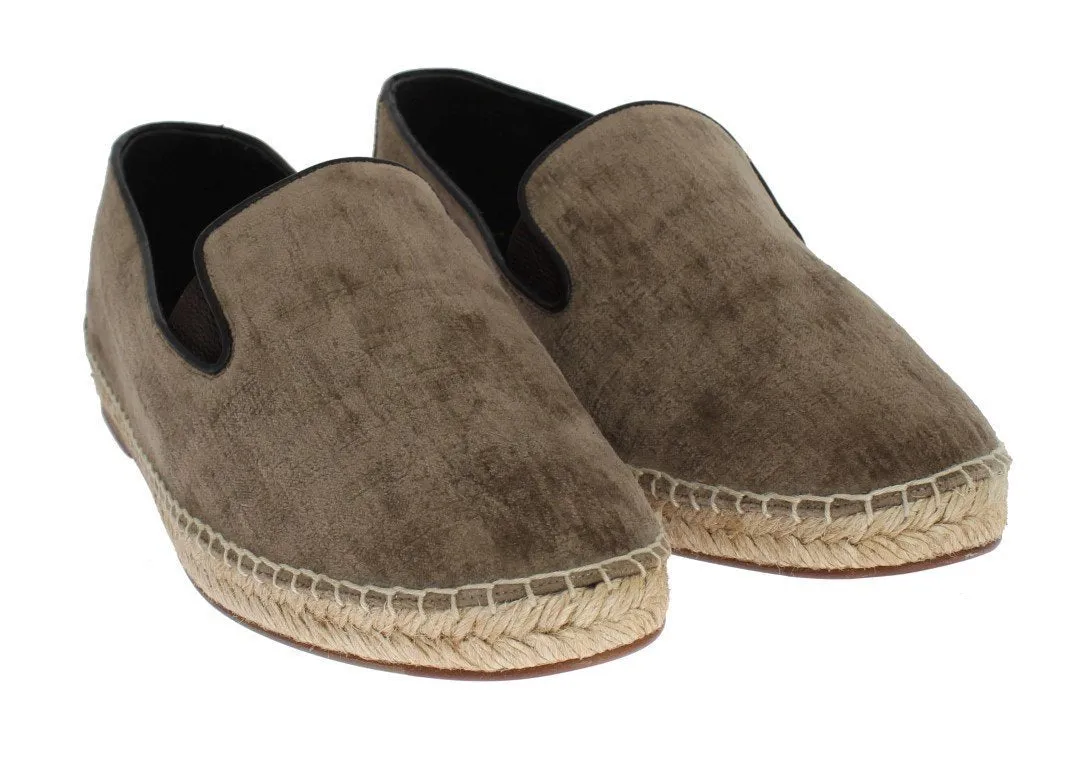 Beige Velvet Logo Loafers Espadrilles