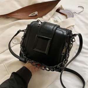 Bella PU Leather Retro Chains Hasp Crossbody Handbag