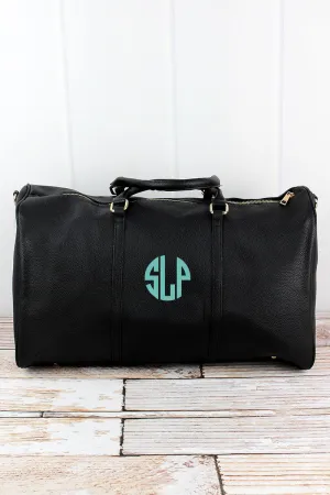 Black Faux Leather Weekender Duffle Bag