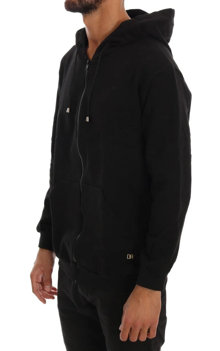 Black Full Zipper Hodded Cotton Sweater