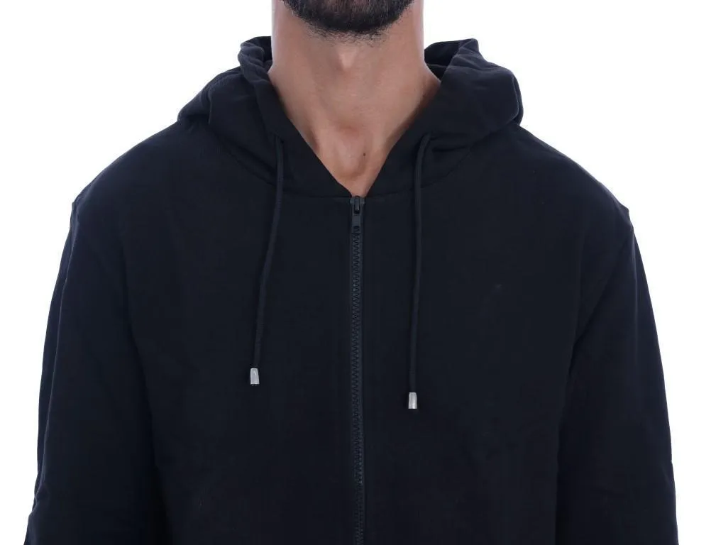 Black Full Zipper Hodded Cotton Sweater