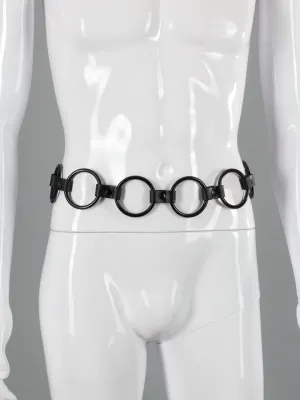 Black Hardware Leather Belt with O-Rings