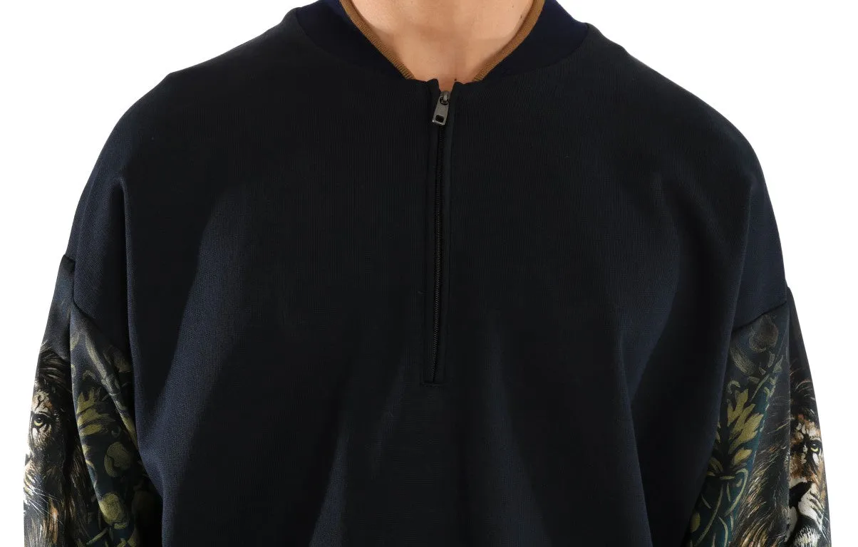 Blue Cotton Half Zip Sweater