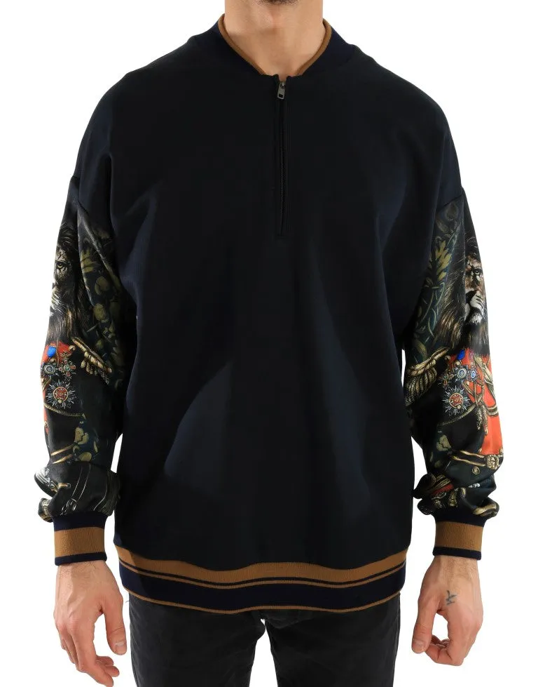 Blue Cotton Half Zip Sweater
