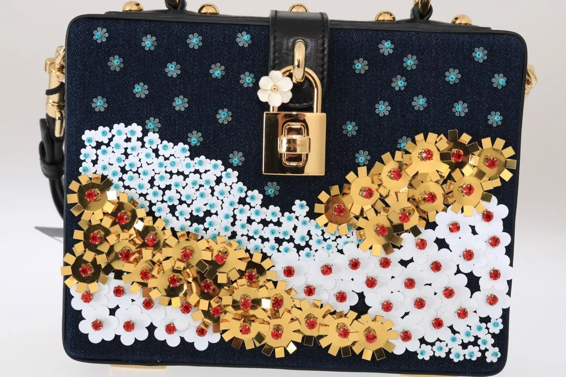 Blue Denim Leather Crystal Bag