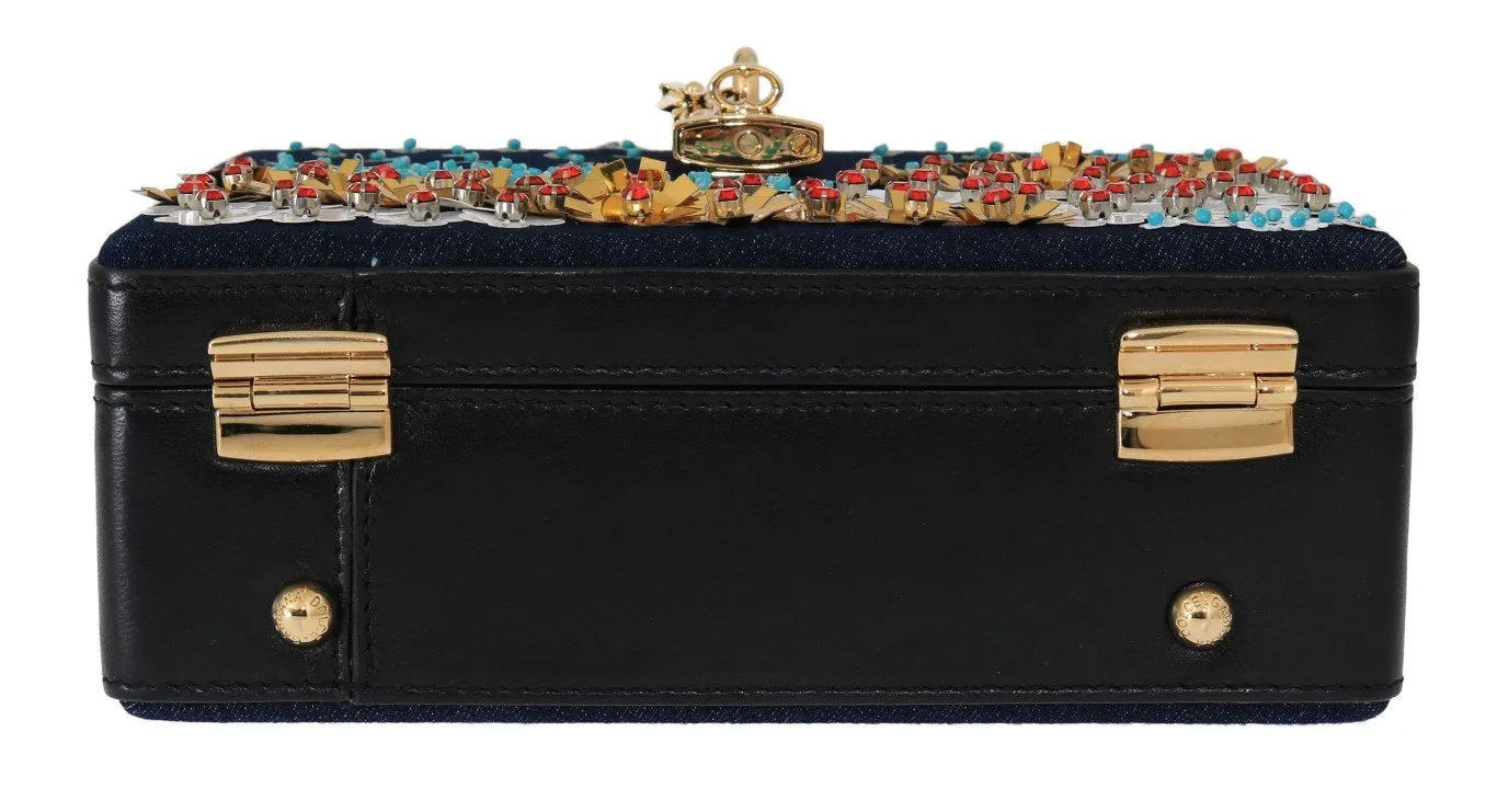 Blue Denim Leather Crystal Bag