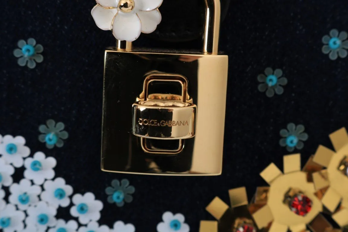 Blue Denim Leather Crystal Bag