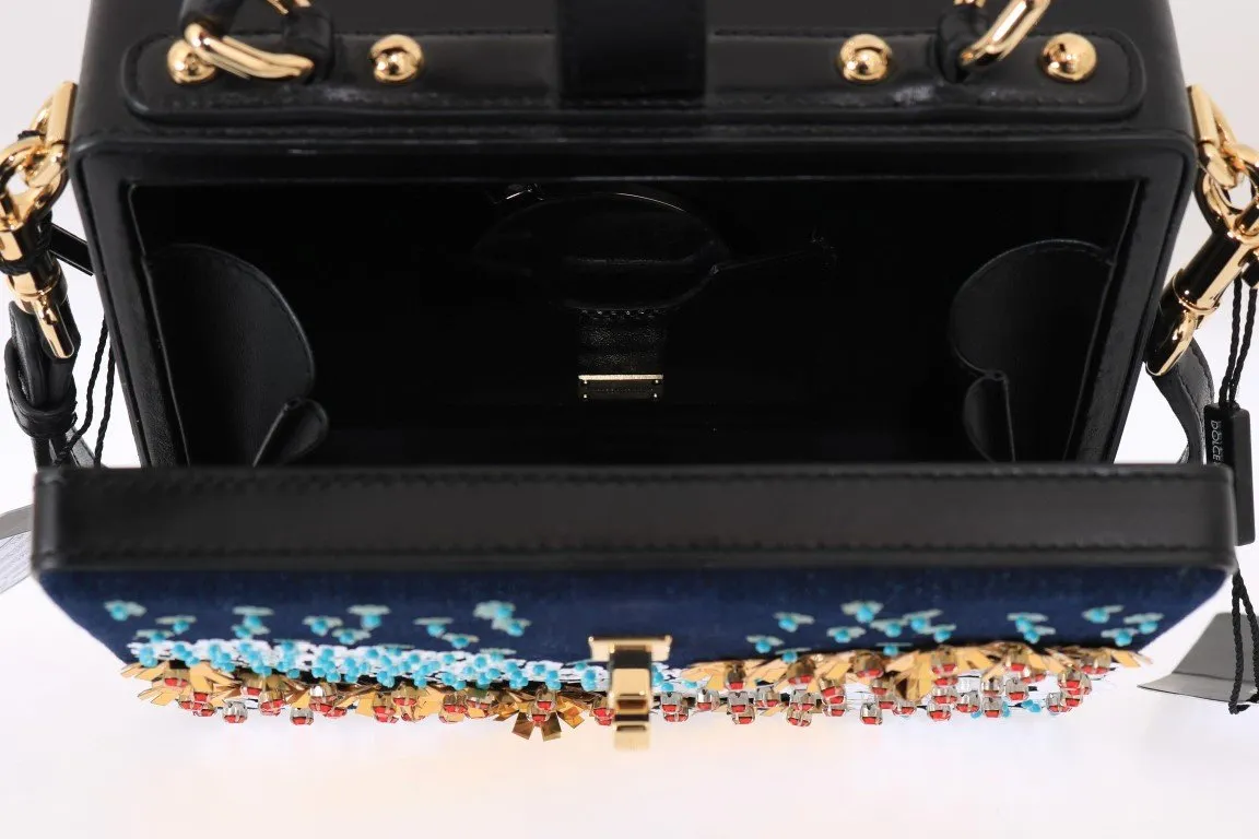 Blue Denim Leather Crystal Bag