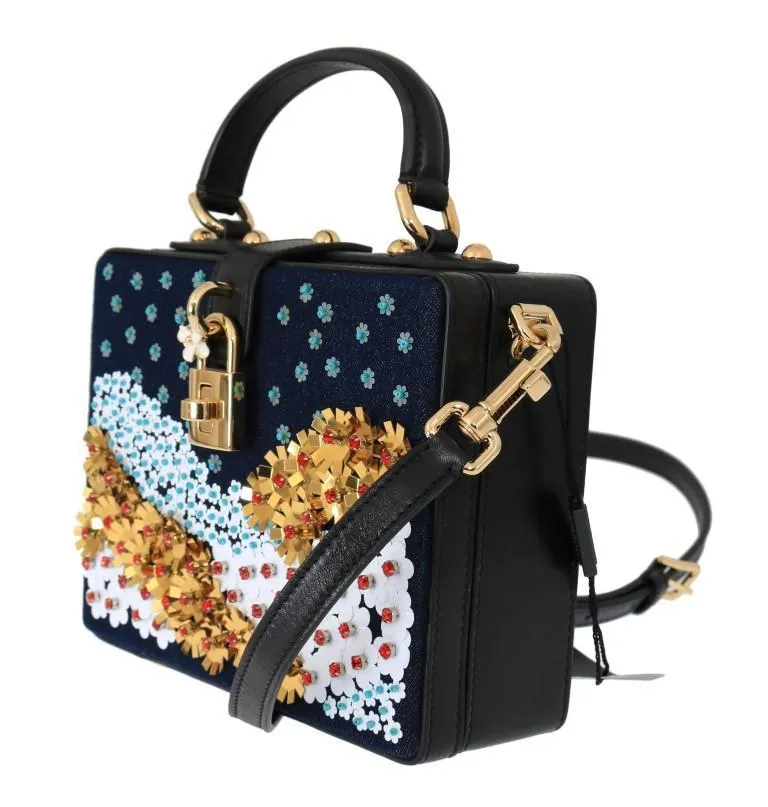 Blue Denim Leather Crystal Bag