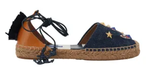 Blue Denim Leather Espadrilles Shoes