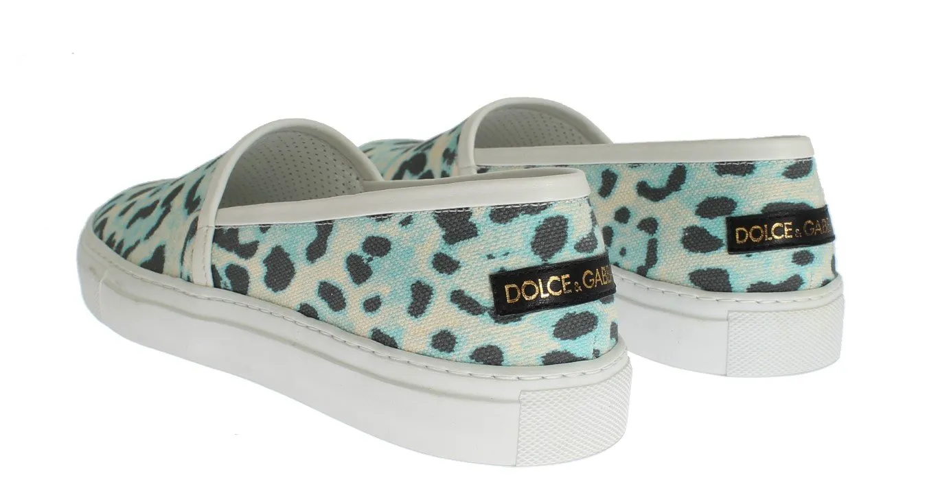 Blue Leopard Canvas Leather Espadrilles Shoes