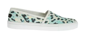 Blue Leopard Canvas Leather Espadrilles Shoes
