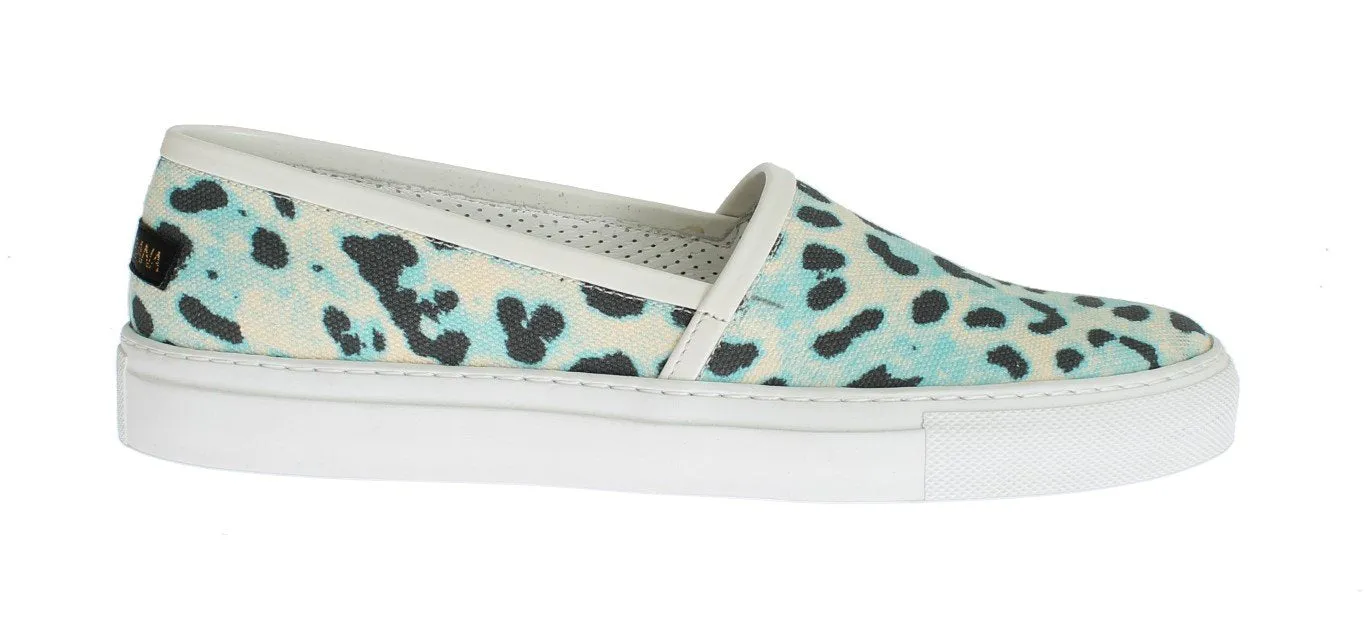 Blue Leopard Canvas Leather Espadrilles Shoes