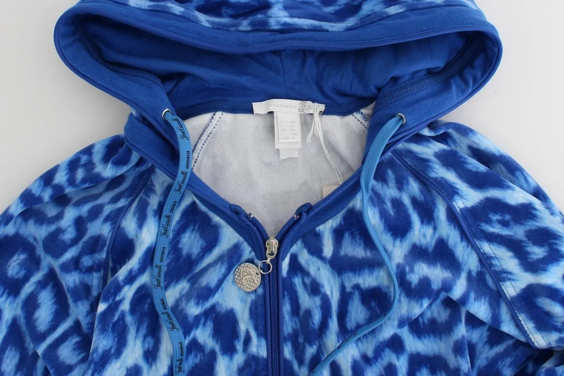 Blue leopard zipup hoodie sweatshirt