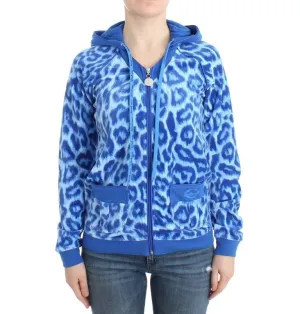 Blue leopard zipup hoodie sweatshirt