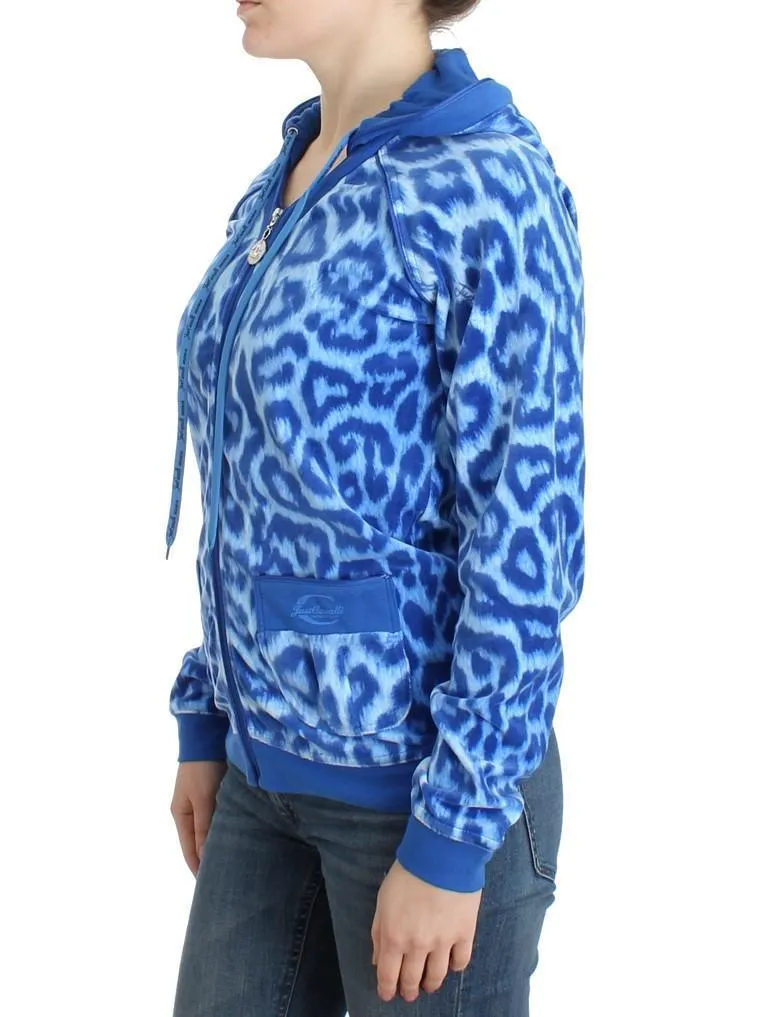 Blue leopard zipup hoodie sweatshirt