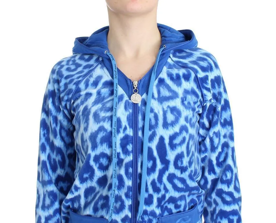 Blue leopard zipup hoodie sweatshirt
