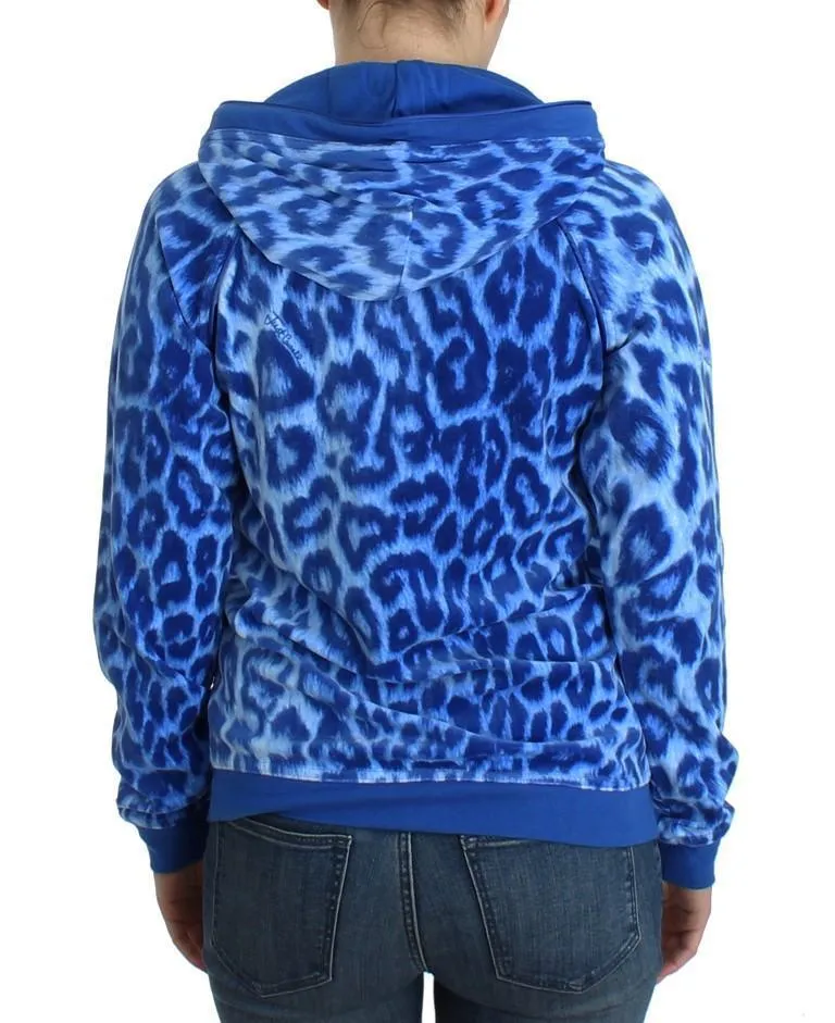 Blue leopard zipup hoodie sweatshirt