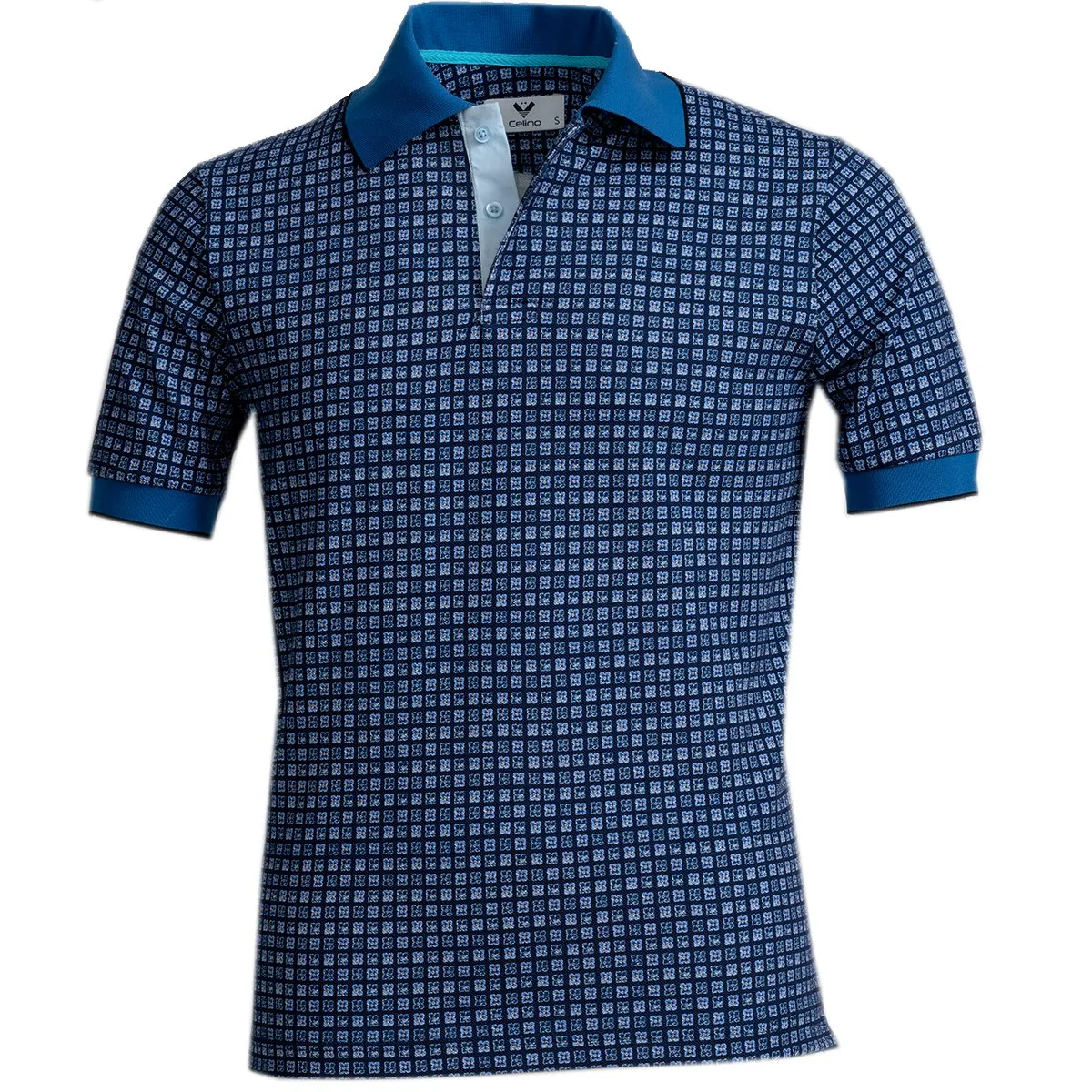 Blue Squares Mens Slim Fit Polo Shirts - 100% Soft Cotton - Tailored Comfortable Fit