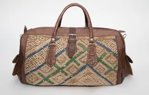 Boho Handmade Genuine Leather Kilim Travel Bag Brown and Tan