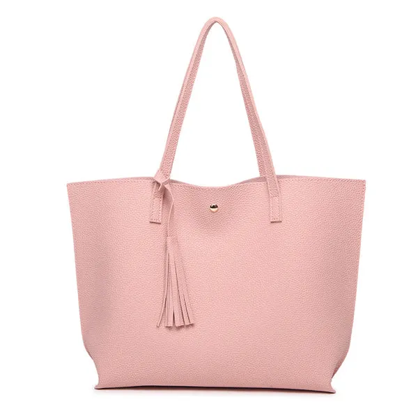 Bokinslon Tassel Handbags Woman PU Leather Large Capacity Female Shoulder Bags Solid Color Practical Women corssbody Bag