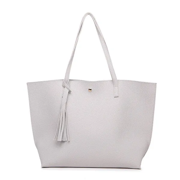 Bokinslon Tassel Handbags Woman PU Leather Large Capacity Female Shoulder Bags Solid Color Practical Women corssbody Bag