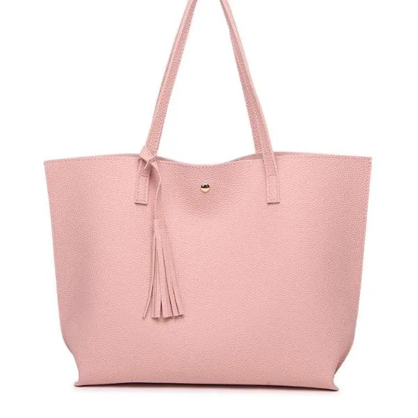 Bokinslon Tassel Handbags Woman PU Leather Large Capacity Female Shoulder Bags Solid Color Practical Women corssbody Bag
