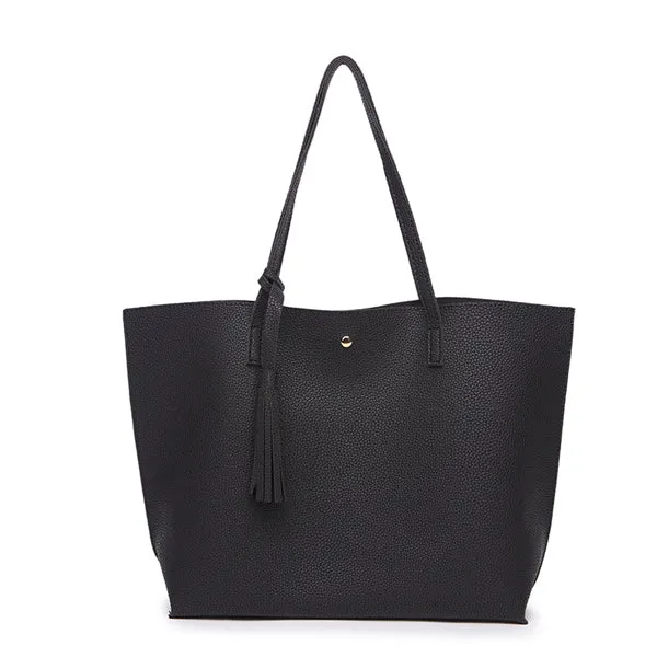 Bokinslon Tassel Handbags Woman PU Leather Large Capacity Female Shoulder Bags Solid Color Practical Women corssbody Bag
