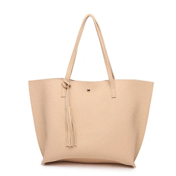 Bokinslon Tassel Handbags Woman PU Leather Large Capacity Female Shoulder Bags Solid Color Practical Women corssbody Bag