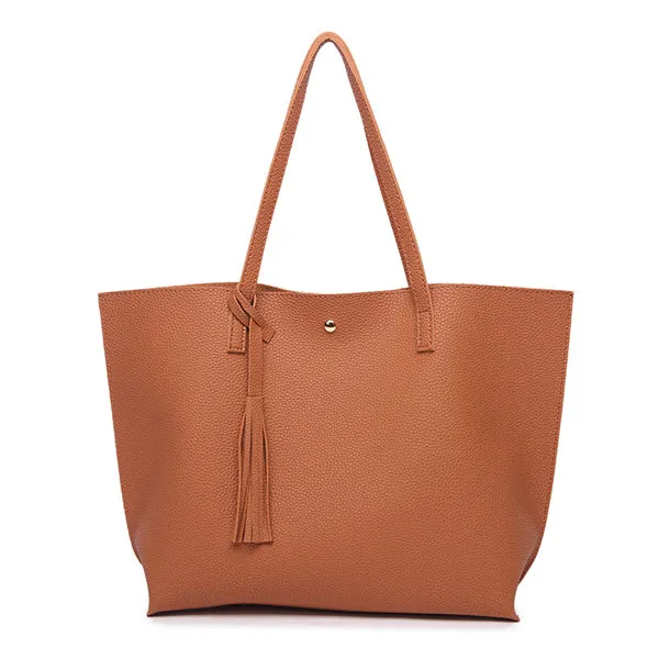 Bokinslon Tassel Handbags Woman PU Leather Large Capacity Female Shoulder Bags Solid Color Practical Women corssbody Bag