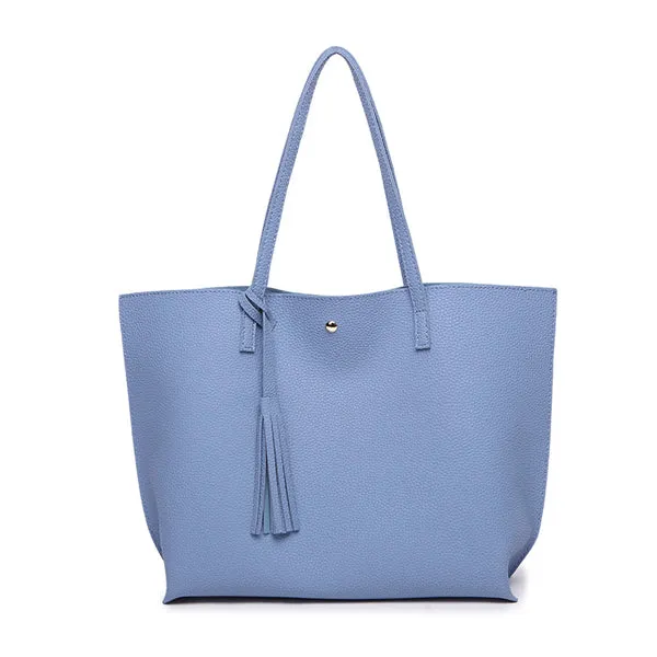 Bokinslon Tassel Handbags Woman PU Leather Large Capacity Female Shoulder Bags Solid Color Practical Women corssbody Bag