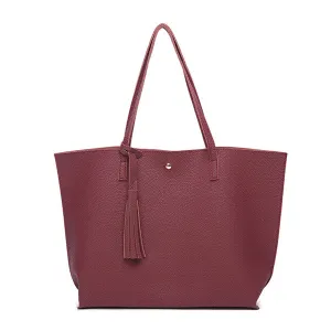 Bokinslon Tassel Handbags Woman PU Leather Large Capacity Female Shoulder Bags Solid Color Practical Women corssbody Bag