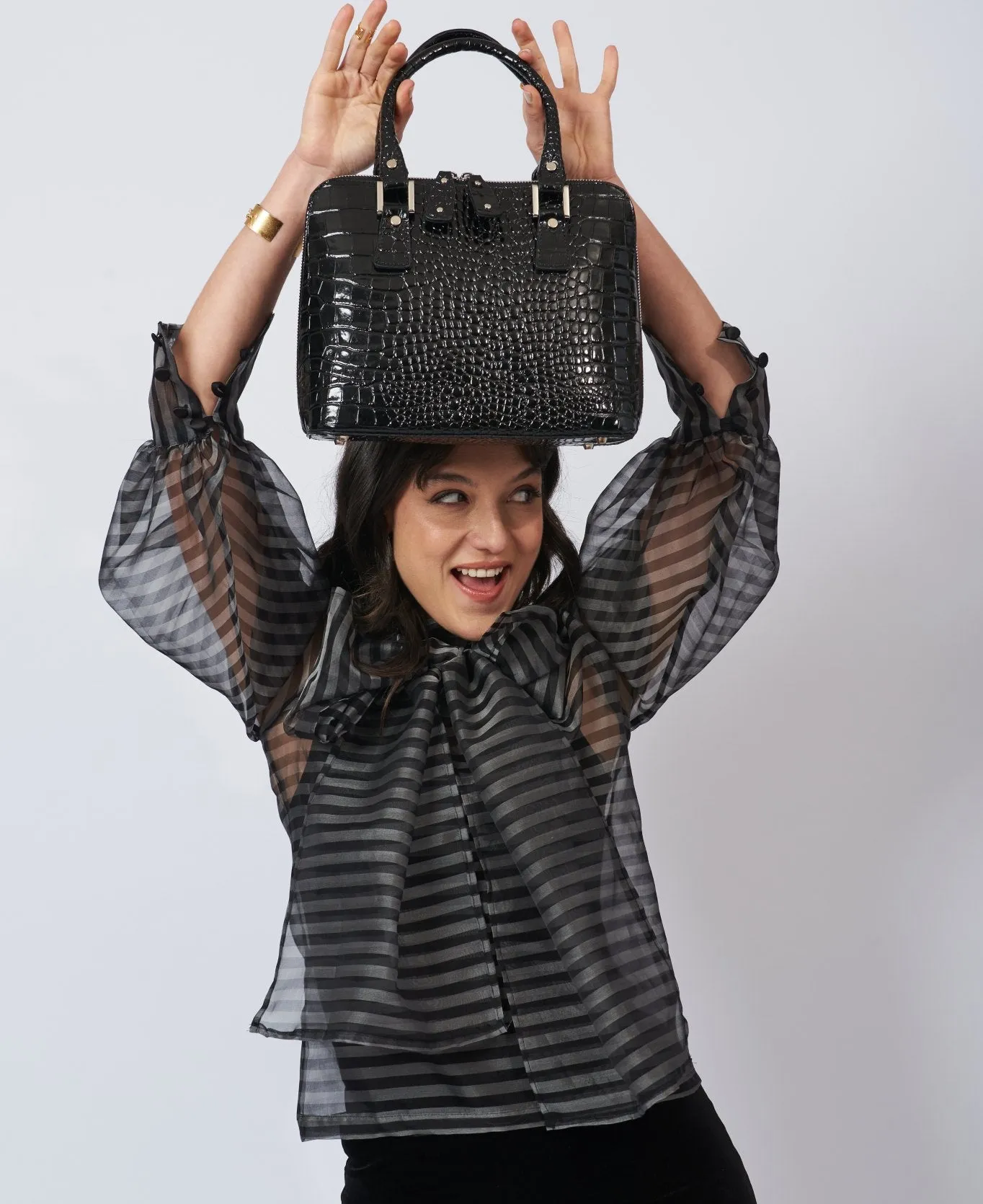Bugatti Embossed Croc Leather Bag black