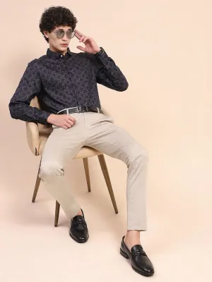 Camla Barcelona Printed Navy Blue Button Down Shirt