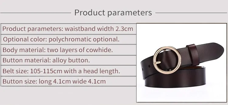 CARTELO Female The New classic retro fashion all-match leather belt light body paint round buckle belt simple Circle Pin Buckles