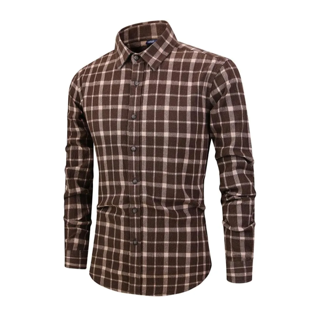 Casual Business Fashion Plaids Printing Slim Long Sleeve Dress Shirts for Men