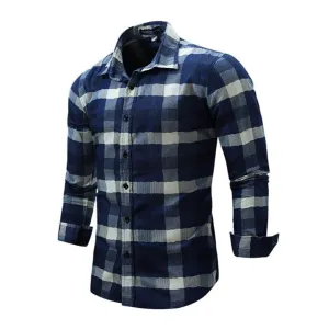 Casual Business Fashion Plaids Printing Slim Long Sleeve Dress Shirts for Men
