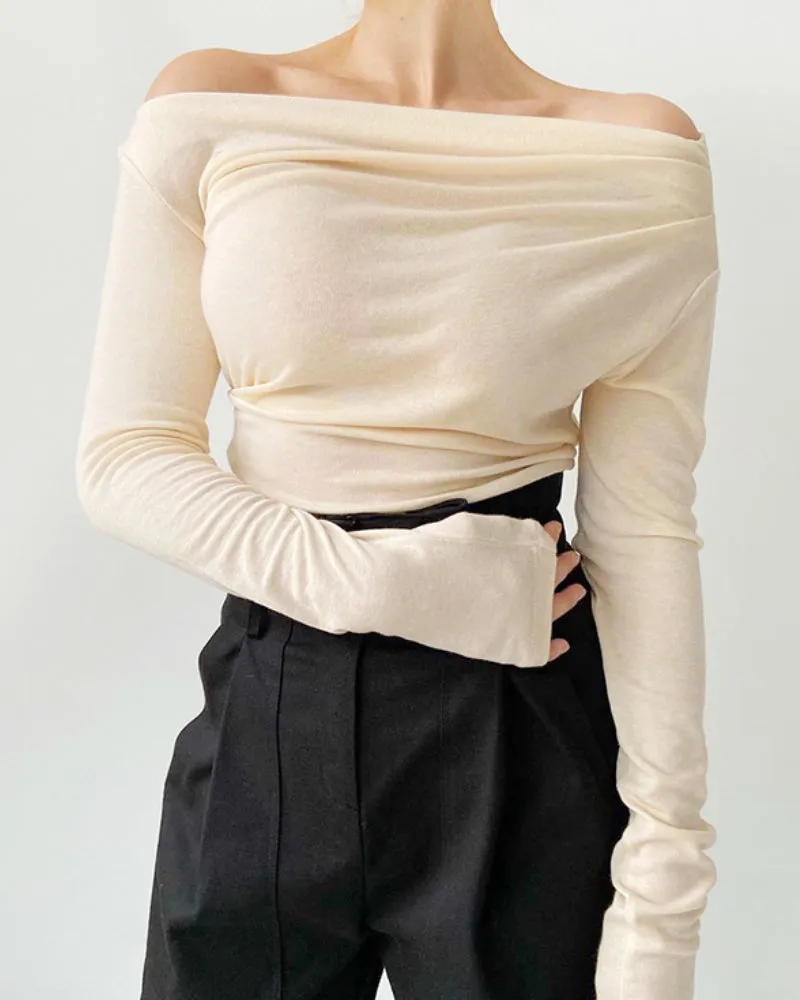 Casual Off One Shoulder Long Sleeve Knit Blouses