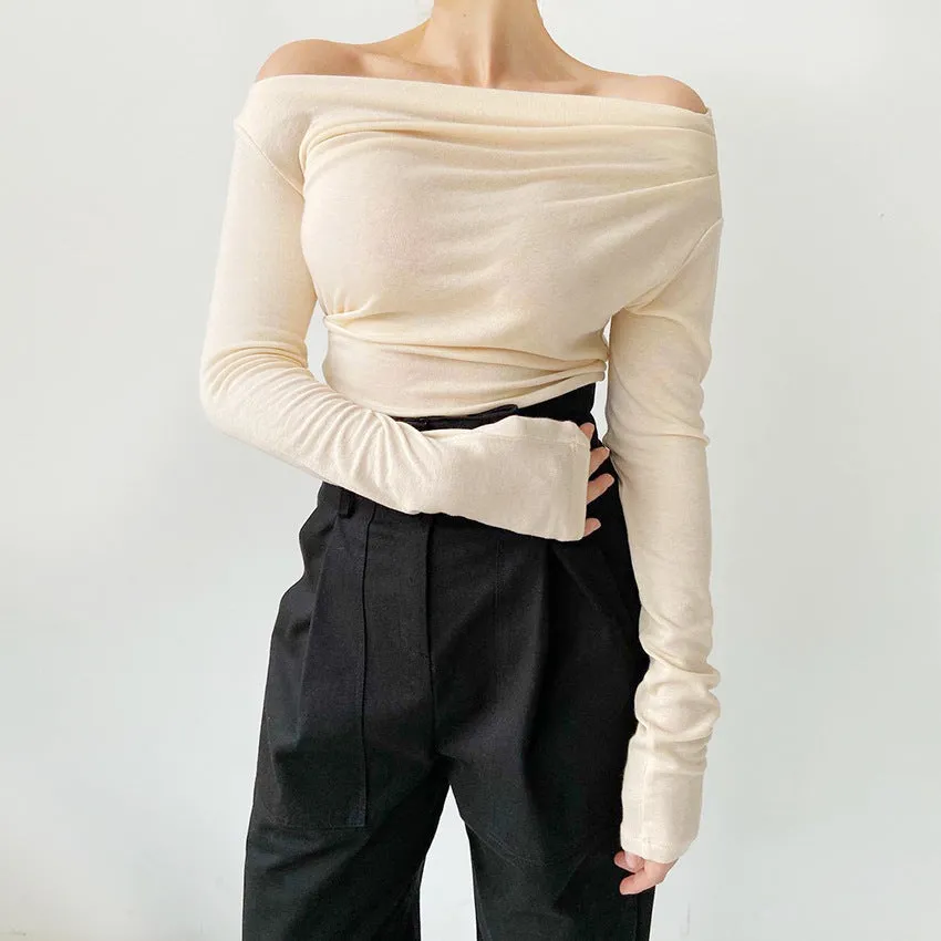 Casual Off One Shoulder Long Sleeve Knit Blouses